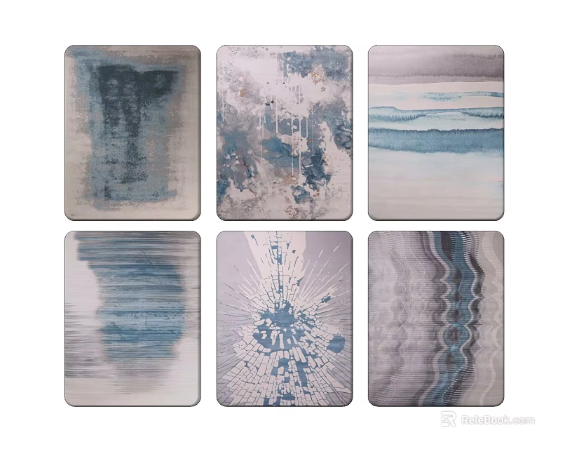 Square Rugs With Various Abstract Patterns In Blue Gray Tones For Home Decor 3d model