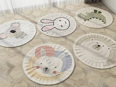 Cute Round Animal Pattern Rugs For Home Decor 3d model