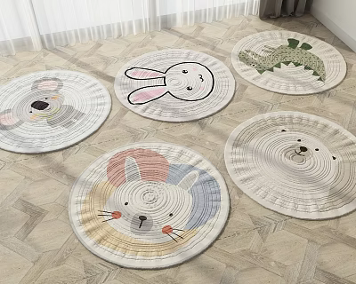 Cute Round Animal Pattern Rugs For Home Decor 3d model
