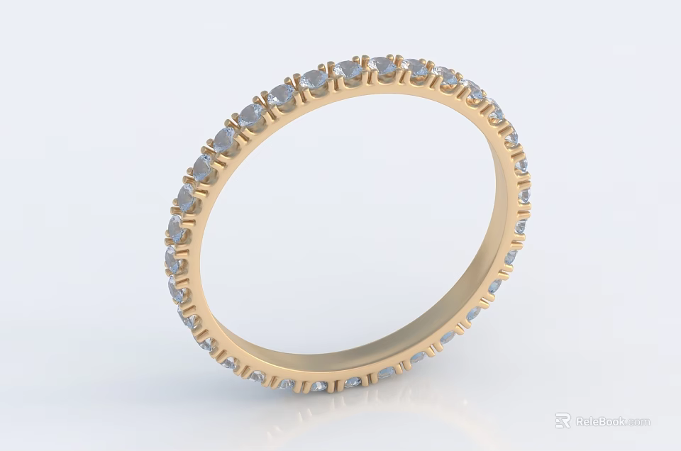 Elegant Gold Eternity Ring With Sparkling Diamonds In Full Circle Design 3d model 