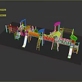 Outdoor Kids Playground Equipment with Multiple Slides Climbing Frames and Yellow Canopies
