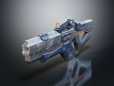 Futuristic Sci-Fi Gun With Metallic Texture Blue Gray Color And Detailed Components 3d model
