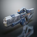 Futuristic Sci-Fi Gun With Metallic Texture Blue Gray Color And Detailed Components