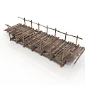 Rustic Wooden Bridge Structure With Plank Deck Railings And Support Beams 3d model