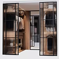 Modern Open Design Wooden Wardrobe with Metal Frame Hanging Clothes and Storage Shelves