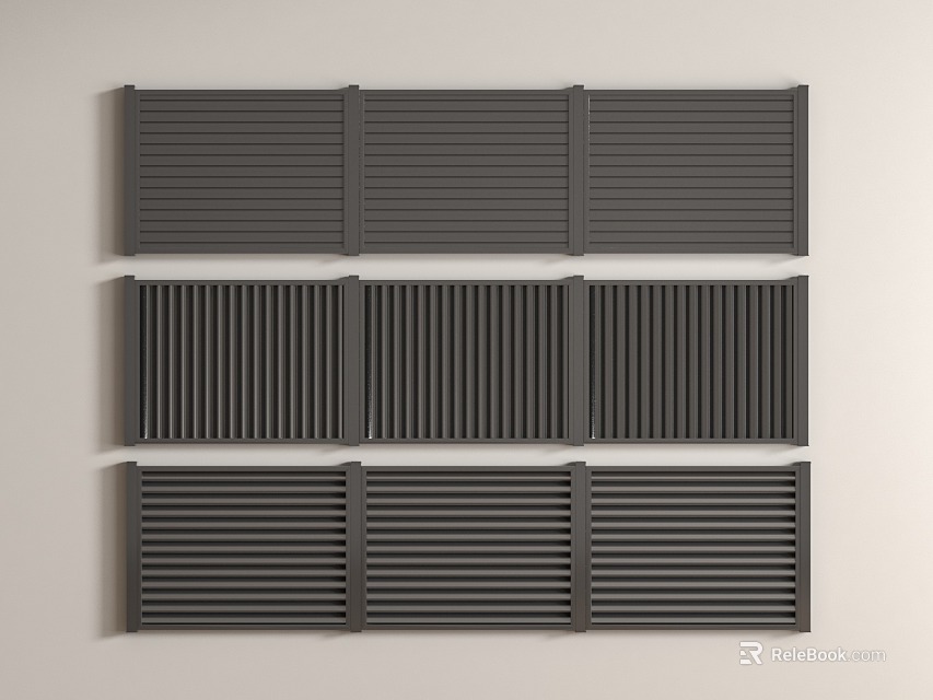 Black Modern Railings With Horizontal Slats Three Panel Each Set of Three Design 3d model 