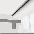 Modern White Ceiling Design With LED Strip Light Gray Structural Element And Window White Blinds