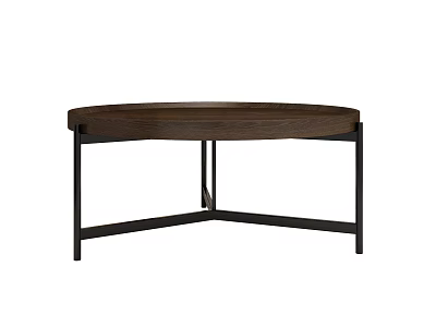 Round Wooden Coffee Table With Black Metal Frame And Minimalist Design 3d model