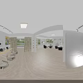 School Bright Activity Space With White Tables Chairs Colorful Balloons Green Plants Display Shelves