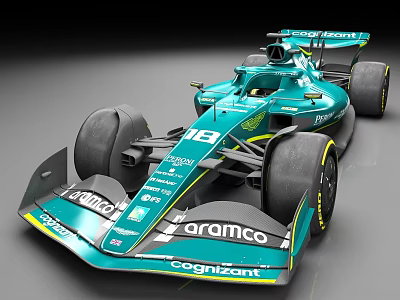 Teal Formula Race Car With Aramco Cognizant Logos And Streamlined Design 3d model