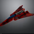 Red Spacecraft Model With Streamlined Design Blue Cockpit And Black Stripes
