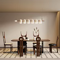 Quiet Ancient Style Dining Table and Chair Chandelier Ornaments 3d model