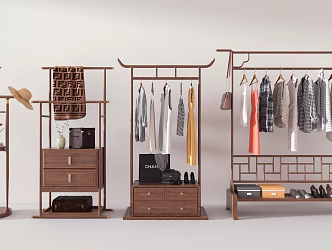 New Chinese Style Hangers Clothes Hangers Clothes Hangers Chinese Style Hangers Retro Style Coat Rack Combination Bag Shoes Hats Clothes Antique Style Coat Rack Hangers 3d model