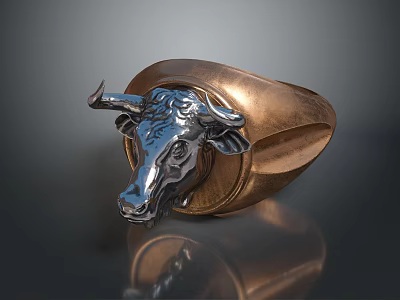 Fashionable Bull Head Ring With Metallic Copper Silver Finish And Unique Design 3d model