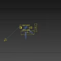 Concrete Pump Truck With Yellow Red Arm Blue Chassis And White Cab Structure