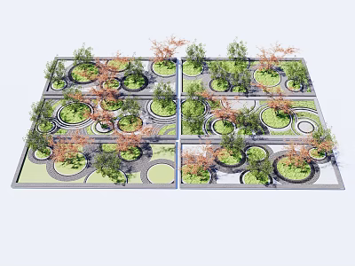 Park Landscape Featuring Circular Green Areas Trees Green Orange Leaves Regular Layout And Paved Paths 3d model