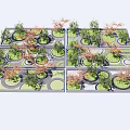 Park Landscape Featuring Circular Green Areas Trees Green Orange Leaves Regular Layout And Paved Paths