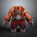Strong Muscular Man In Orange Red Outfit With Leather And Metal Armor