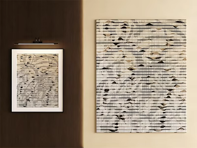 Abstract Painting With Textured Patterns And Framed Art On Wall Interior 3d model