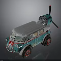 Vintage Toy Car With Turquoise Silver Exterior Roof Propeller And Red Rimmed Tires