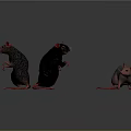 Three Mice In Different Colors With Standing Poses On Gray Background With Reflections