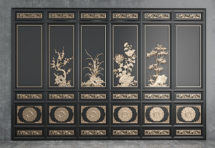 New Chinese style wall panel wall background combination 3d model