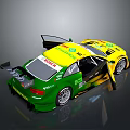 Audi Green And Yellow Race Car With Open Doors Rear Wing And Sponsor Logos