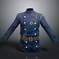 Classic Blue Military Coat With Metal Buttons Belt And Shoulder Strap Details