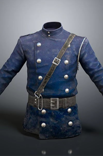 Classic Blue Military Coat With Metal Buttons Belt And Shoulder Strap Details 3d model Classic Blue Military Coat With Metal Buttons Belt And Shoulder Strap Details 3d model