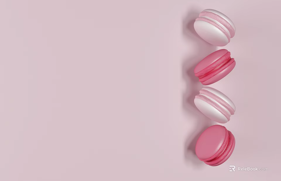 Pink and White Macarons Arranged Vertically on Pastel Pink Background as Sweet Dessert 3d model 