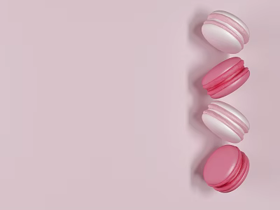 Pink and White Macarons Arranged Vertically on Pastel Pink Background as Sweet Dessert 3d model