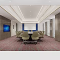 Modern Conference Room Interior With Round Conference Table Chairs Large Screen Wooden Walls And Blinds