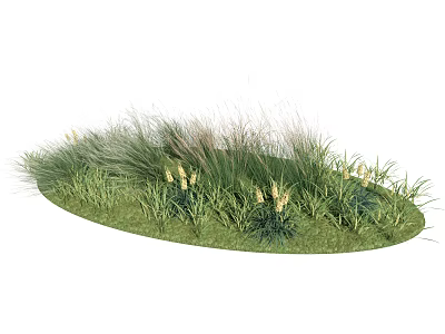 Grass and Flower Garden in Circular Lawn With Diverse Greenery and Yellow Blooms 3d model