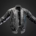 Stylish Black Leather Jacket with Hexagonal Pattern Front Zipper and Sleeve Design Details