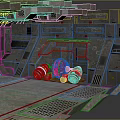 Cartoon Sci-Fi Scene With Red Robots On Metallic Platform And Yellow Lighting 3d model