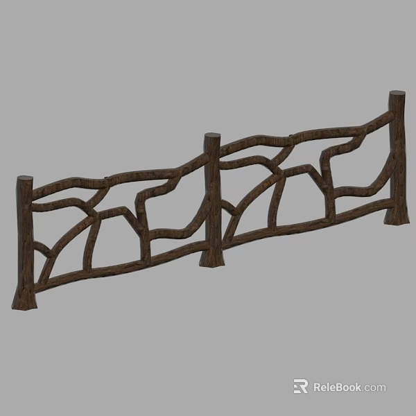 Artistic Wooden Railing With Curved Design For Outdoor Garden Decoration 3d model 