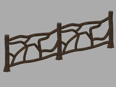 Artistic Wooden Railing With Curved Design For Outdoor Garden Decoration 3d model