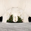Elegant Photo Spot With White Draped Curtains Crystal Chandeliers And Christmas Trees