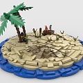 Lego Pirate Island Shipwreck Boat Treasure Coconut Tree Sea 3d model