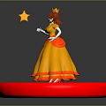 Elegant Game Movie Character In Yellow Dress With Crown Holding Torch On Red Checkerboard Platform