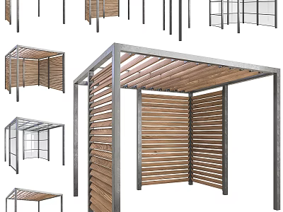 Multiple Styles Of Outdoor Pergola Structures For Outdoor Spaces With Wooden Slats And Metal Frames 3d model