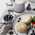 Fresh Baked Muffins With Blueberries And Chocolate Served With Hot Coffee And Refined Sugar