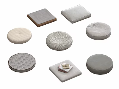 Various Style Floor Cushions With Different Shapes Textures And Neutral Tones 3d model