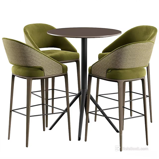 Green Bar Stools With Woven Design And Round Table For Modern Bar Area 3d model