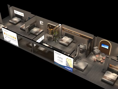 Modern Furniture Store Showroom With Multiple Beds Display And Interior Layout 3d model