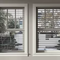 Stylish Home Window Blinds Covering Panels With Outdoor Greenery And Buildings View