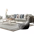 Modern Sofa Coffee Table Set With Decorative Pillows Floor Lamp Side Table And Rug 3d model
