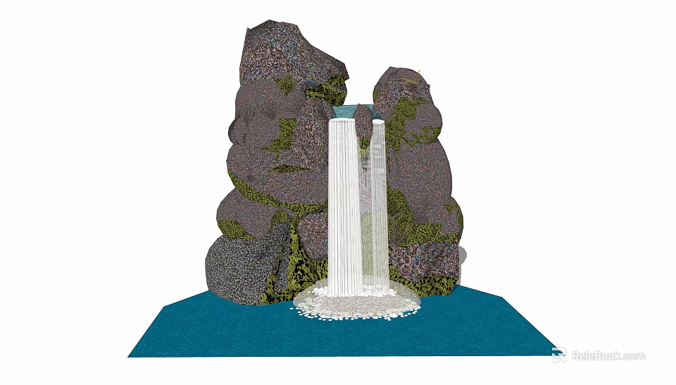 Garden Ornament With Rockery Stones Green Plants And Flowing Water Fountain 3d model 