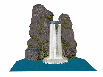 Garden Ornament With Rockery Stones Green Plants And Flowing Water Fountain 3d model