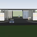 Modern Entrance Gate With Canopy Stone Walls Blue Car And People